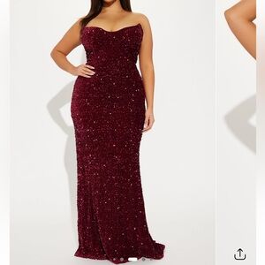 Velvet Sequin Gown in Burgundy